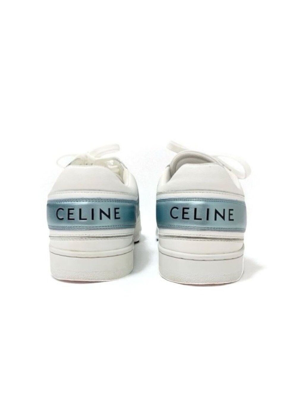 Celine Sneakers Shoes Leather White Blue Logo - Picture 6 of 11